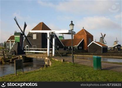 Traditional Dutch buildings in the little village of Zaanse Schans, the Netherlands