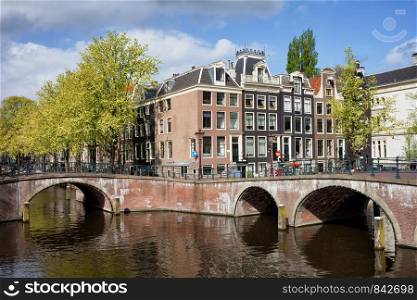 Traditional Dutch style canal houses in Amsterdam, Netherlands.