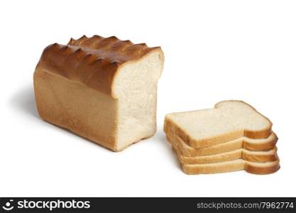 Traditional Dutch white bread and slices on white background