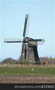 Traditional Dutch windmill in a polder