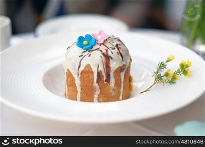 Traditional easter cake at restaurant outdoor table