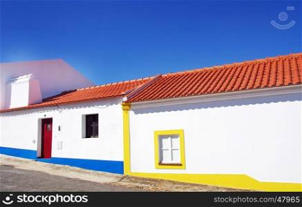 traditional facade of old houses, Alentejo, Portugal