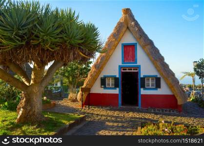 Traditional famous rural house in Santana, Madeira island, Portugal.