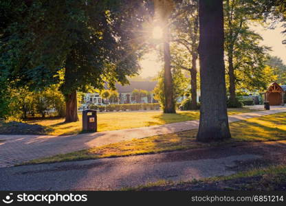 Traditional farm house in the countryside from the Netherlands at sunrise