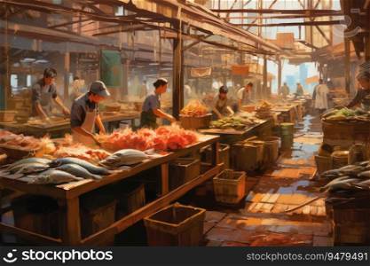 Traditional food market. Generative AI