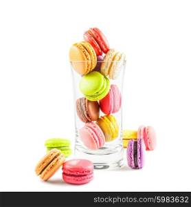 traditional french colorful macarons on white background