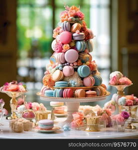 Traditional French dessert colorful macaroons.