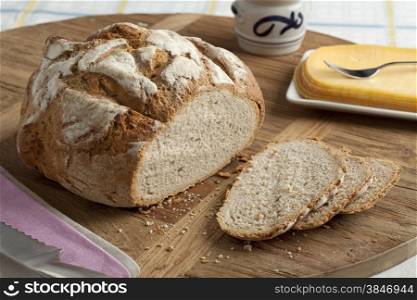 Traditional fresh german crust bread and slices