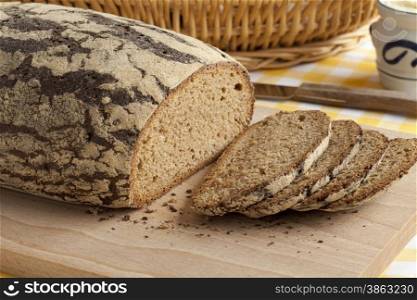 Traditional fresh german Krustenbrot and slices