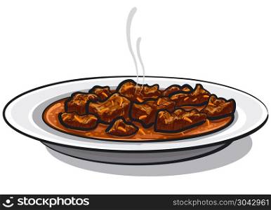 traditional goulash meat. illustration of traditional goulash meat dish in plate