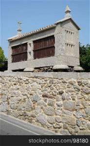 Traditional granary alongside the Camino de Santiago trail, Galicia, Spain