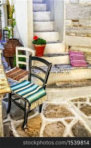 Traditional Greece. Typical street taverns (bars) of Greece. Naxos island, Cycades.. Cute taverns of Greece. Naxos island