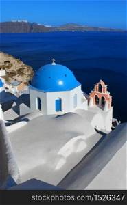 Traditional Greek blue cupola church in Oia Santorini Greece. Church in Oia Santorini Greece