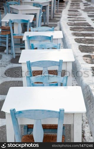 traditional Greek restaurant tables summer holiday concept