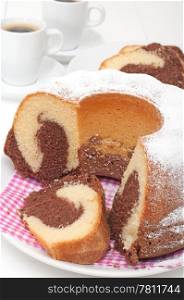 Traditional Homemade Marble Cake - Gugelhupf and Cup of Espresso Coffee