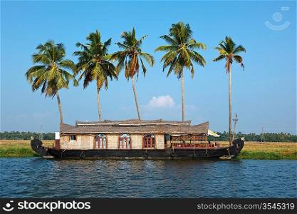Traditional houseboat on Kerala backwaters. Kerala, India