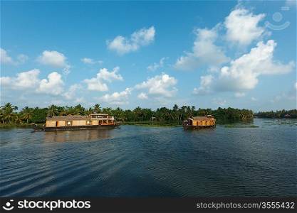Traditional houseboats on Kerala backwaters. Kerala, India
