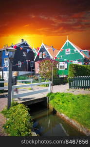 Traditional houses in Holland town Volendam, Netherlands