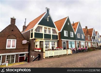 Traditional houses in Holland town Volendam, Netherlands in a summer day