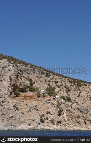 traditional houses in Kalymnos island, Greece (blue sky)