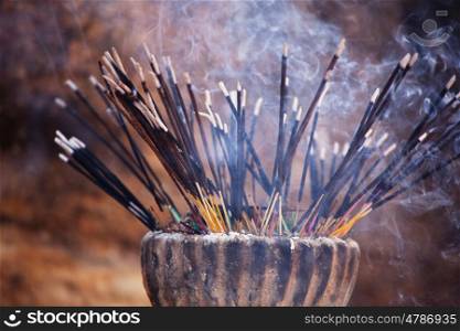 Traditional incense stick at temple in Sri Lanka