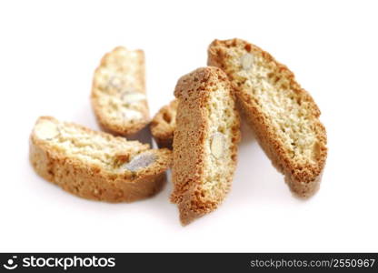 Traditional italian almond biscuits - biscotti, on white background