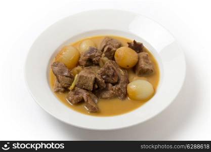 Traditional Italian and Greek lamb fricassee with small onions, finished with an egg and lemon sauce.