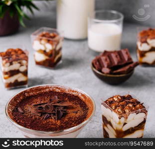 Traditional Italian dessert tiramisu in a glass