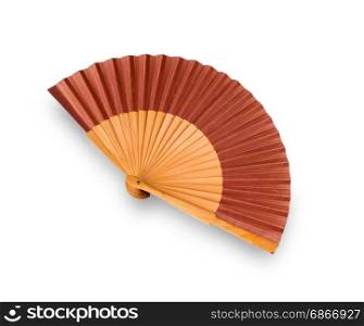 Traditional Japanese brown fan on white background