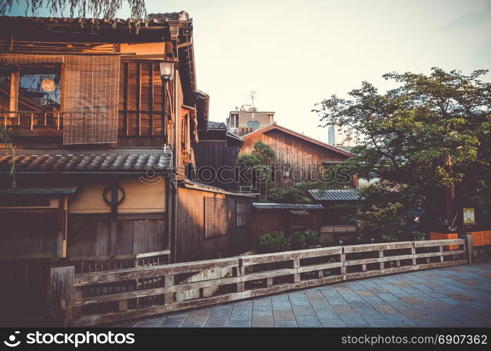 Traditional japanese houses on Shirakawa river in the Gion district, Kyoto, Japan. Traditional japanese houses on Shirakawa river, Gion district, Kyoto, Japan