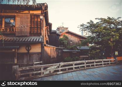 Traditional japanese houses on Shirakawa river in the Gion district, Kyoto, Japan. Traditional japanese houses on Shirakawa river, Gion district, Kyoto, Japan