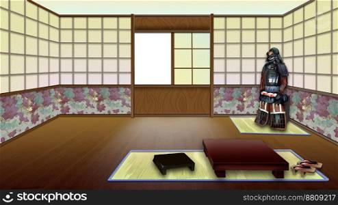 Traditional Japanese Room Interior. Digital Painting Background, Illustration. Traditional Japanese Room Interior. Digital Painting Background, Illustration in cartoon style character.. Japanese Room Interior illustration