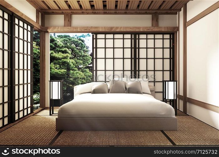 Traditional Japanese style bedroom .3D rendering