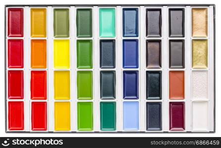 traditional Japanese watercolors - a set of 36 paints in a box isolated on white