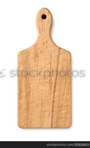 Traditional kitchen utensil, wooden chopping board, isolated on white background. Traditional wooden chopping board