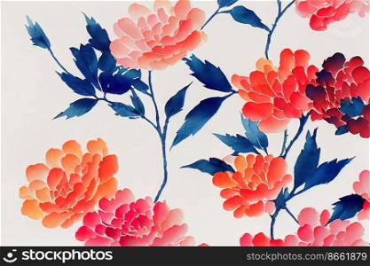 Traditional Korean watercolor pattern 3d illustrated