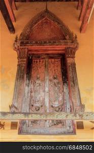 Traditional Laos style window temple ,Wat Si Seket in Vientiane, Laos