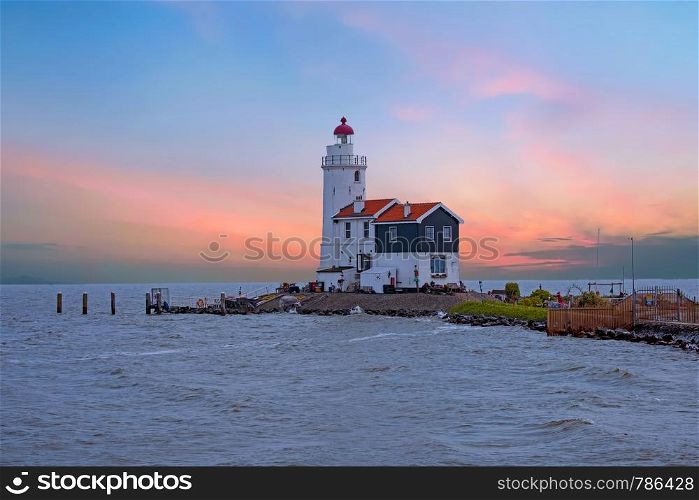 Traditional lighthouse 'Het Paard van Marken' in Marken the Netherlands