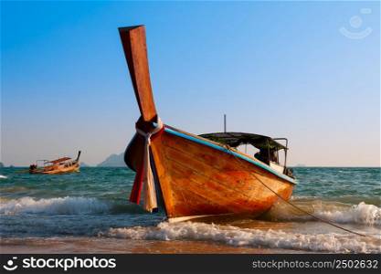 Traditional longtail wooden boat at Andaman sea