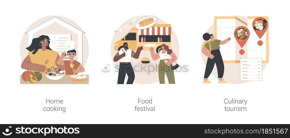 Traditional meal abstract concept vector illustration set. Home cooking, food festival, culinary tourism, food recipes, eating habit, world cuisine, gastronomy event, restaurant abstract metaphor.. Traditional meal abstract concept vector illustrations.
