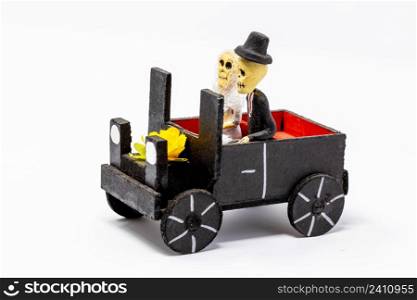 Traditional mexican dead couple riding a car on Day of the Dead isolated. Traditional mexican dead couple riding a car on Day of the Dead