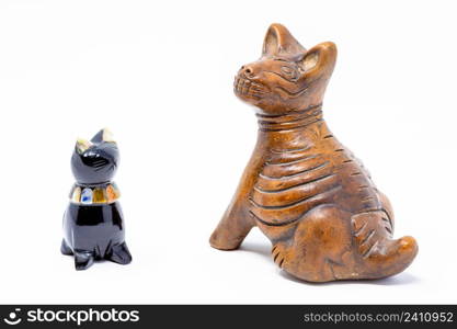Traditional mexican handcrafted cat and dog statues isolated. Traditional mexican handcrafted cat and dog statues