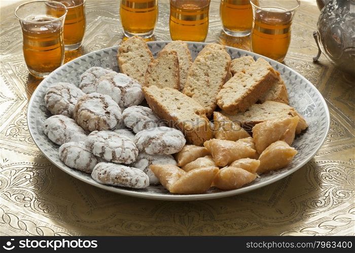 Traditional Moroccan homemade cookies with tea