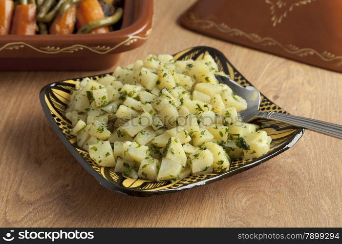 Traditional moroccan potato salad as a side dish