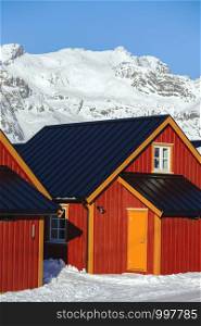 traditional norwegian wooden house rorbu. Lofoten Islands. Norway. world travel