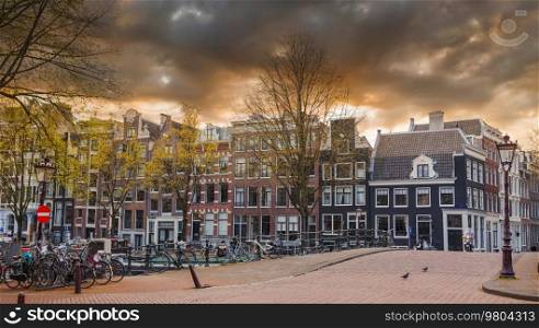 Traditional old buildings in Amsterdam, the Netherlands