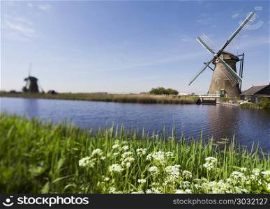 Traditional old windmills in Netherlands. Old windmill, Kinderdijk in netherlands