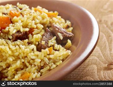 Traditional oriental pilaf.close up