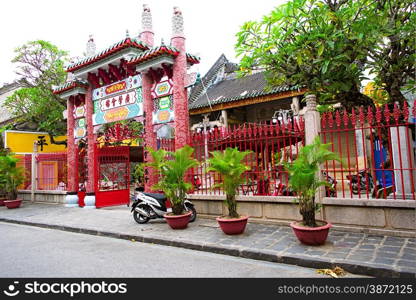 Traditional pagoda in the street of Hoi An old town