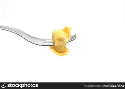 Traditional pasta stuffed tortellini in fork